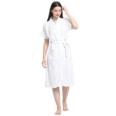 CREEVA Everyday Terry Unisex Bathrobe, Kimono Collar, Half Sleeve, 1 Pocket, Super Soft, Lightweight, Highly Absorbent, Free Size - Perfect for Gym, Spa, Hotel, Nightwear, Gift - White