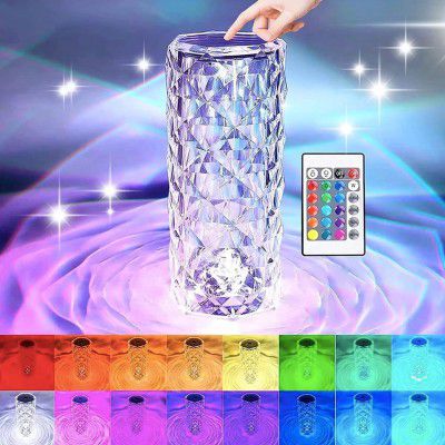 CRENTILA Table Lamp Crystal Rose Light 16 RGB Color Changing Rose Diamond Lamps with Touch Remote Control, 12 Hour LED Night Lights Rechargeable Romantic Date Lighting for Festival, Party, Home Decor