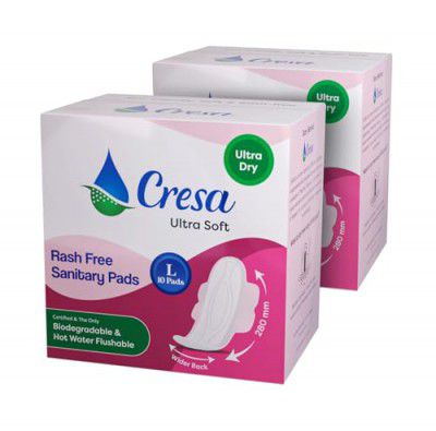 Cresa- Hot Water Flushable & Biodegradable Sanitary Pads | (280 mm) Large Size | 20 Pads - Pack of 2