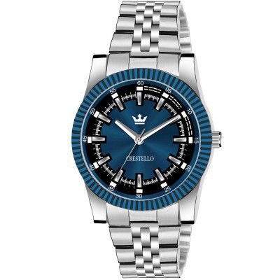 CRESTELLO Stainless Steel Chain Analog Wrist Watch for Men (Blue/Black/Silver Dial) | CR-G021