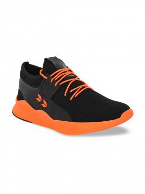 Crew STREET Men Black & Orange Mesh Training or Gym Non-Marking Shoes