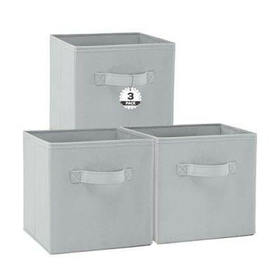 Criusia Pack of 3 Square Storage Box | 11 Inch Wardrobe Storage Organizer for Home | Multipurpose & Portable Cupboard/Closet Organiser for Clothes & Toys | Grey