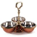 Crockery Wala And Company Handmade Steel Copper 3 Bowl Compartment Pickle Set for use Dish Serving Restaurant Ware Hotel Home...
