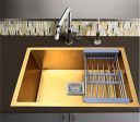CROCODILE 304 24"x18"x10" Single Bowl Sink, Gold Finish, Stainless Steel...