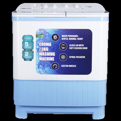 Croma 7.5 kg Semi Automatic Top Loading Washing Machine (CRAW2223, White)