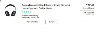 Croma Bluetooth Headphone with Mic (Up to 16 Hours Playback, On Ear, Blue)