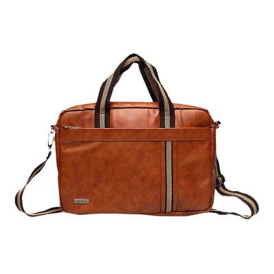 Croma Leather Laptop Sleeve for 15 Inch Laptop (Adjustable Shoulder Strap, Brown)