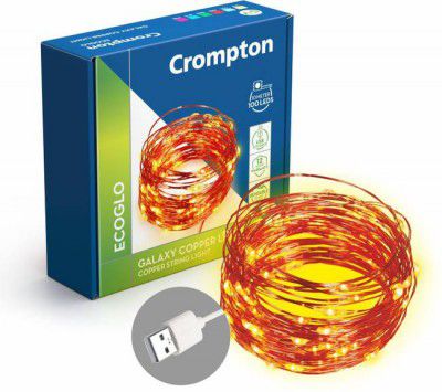 Crompton 100 LEDs 10 m Yellow Steady String Rice Lights  (Pack of 1)