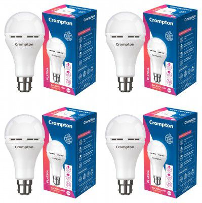 Crompton 12W Emergency LED Bulb Base B22 Cool Day Light (Pack of 4), White, (LED12WDFINVNB4DCDL)