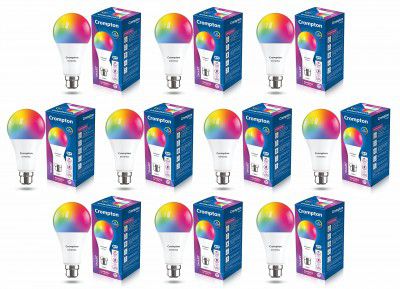 CROMPTON 9-Watt B22 WiFi Smart LED Bulb Compatible with Amazon Alexa and Google Assistant (Immensa Music Sync B22, Pack of 10)