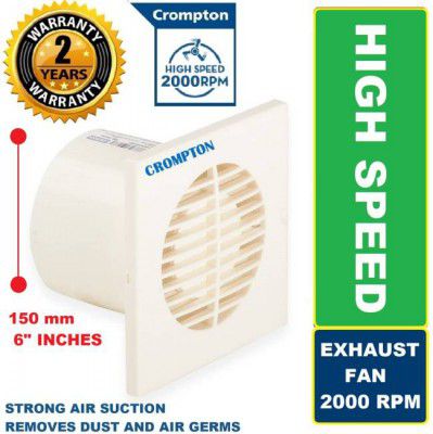 Crompton Axial Air Super Silent High Performance 100% COPPER High Speed13 5 Star 150 mm 6 Blade Exhaust Fan (Silent Operation | Pearl White13 )