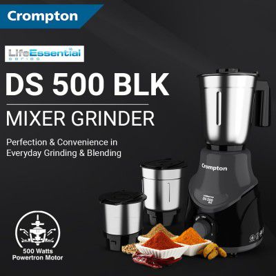 Crompton DS 500 BLK 500-Watt Mixer Grinder ( 3 Stainless Steel Jars )