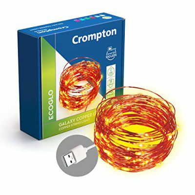 Crompton Galaxy Decoration Copper USB Powered String Fairy Lights with 100 Led Light (10 Meters, Warm White)