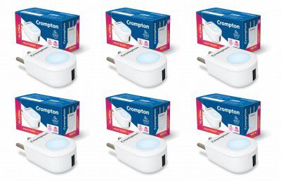 Crompton Night Buddy 0.5W with USB Charge Cool Day Light Pack of 6