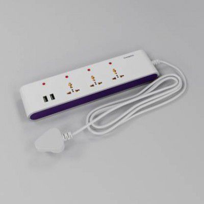 Crompton Powerbox Alpha SU 5 Socket Extension Boards (White, Purple, 2 m, With USB Port)