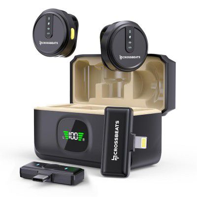 CrossBeats Clip M02 Wireless Mic for YouTube | 2.4GHz Collar Microphone 