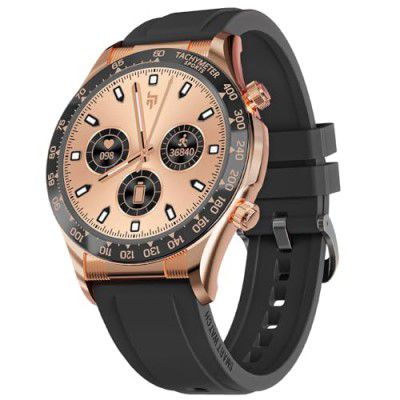 CrossBeats Monarch 1.43” UHD Infinite Display Smartwatch | Advanced Bluetooth Calling (Round Silicone - Gold)