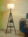 Crosscut White & Black Metal Cylinder Shaped Floor Lamp With Shelves...