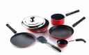 Crystal Aluminium Classic Series 7-Pc Non-Stick Cookware Set, Sauce Pan, 1 Spatula, Red...