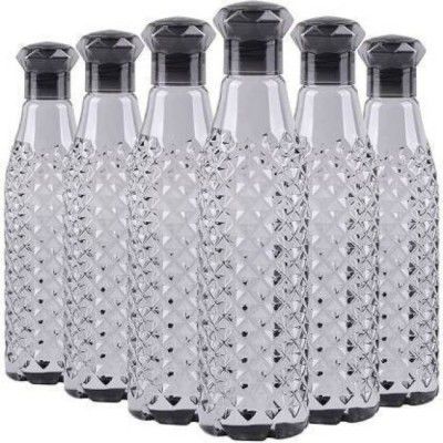 Crystal Clear Water Bottle for Fridge,Unbreakable 1000 ml (Pack of 6, Black, Grey, Plastic)
