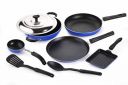 Crystal Eco Plus 8-pc Non-Stick Cookware Set, PFOA Free, Tawa, Kadhai with SS Lid, Fry Pan, Vagariya, Mini Grill Pan, 2 Spatulas, Blue...