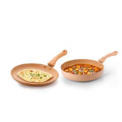Crystal Marbo Plus Induction Bottom 2 Pc Nonstick cookware Set | Tawa 250 mm + Fry Pan 225 mm | Thickness: 3mm | 5 Layer Coating | Metal Spoon Friendly | Colour - Sandalwood