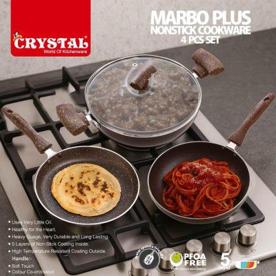 Crystal Marbo Plus Induction Bottom Nonstick Cookware Set - 4 Pcs