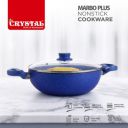 Crystal Marbo Plus Induction Bottom Nonstick kadai | Glass Lid | 250 mm | Thickness: 3mm | 5 Layer Coating | Metal Spoon Friendly | Blue...