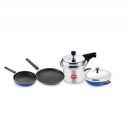 Crystal Nonstick Kitchen cookware Set | Kitchen Combi | Tawa 250 mm | Fry Pan 240 mm | Kdai with Steel Lid 240 mm | Pressure Cooker 3 LTR | PFOA Free | Blue...