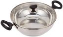 Crystal Stainless Steel Induction Bottom Kadhai with Glass Lid, 250 Mm, Standard, Multicolor...