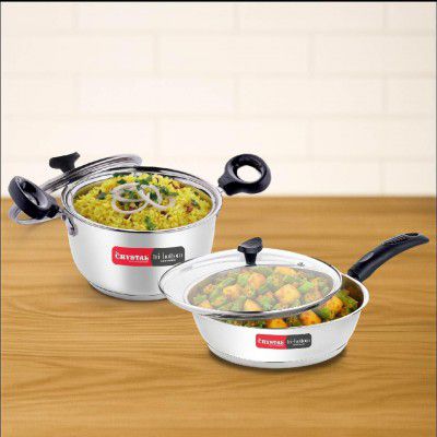 Crystal Tribottom 160Mm Casserole with Glass Lid + 225Mm Fry Pan with Glass Lid