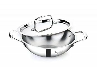 Crystal TriPro -Triply Stainless Steel Kadai with Lid - 22 cm (Induction Bottom), Silver (CTP-KD-003)