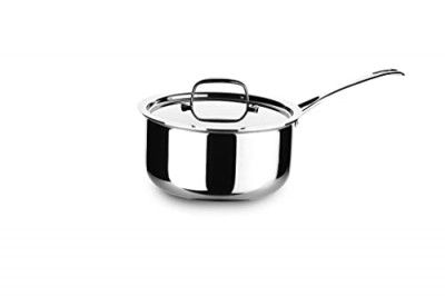 Crystal TriPro -Triply Stainless Steel Saucepan with Lid - 14 cm (Induction Bottom), Silver (CTP-SP-001)