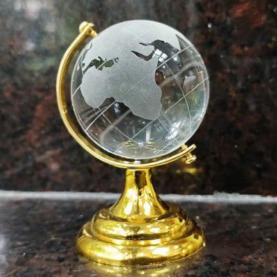 Crystal World Globe with Gold Stand, 45mm Glass Sphere, Decorative Globe for Home Office Study Table