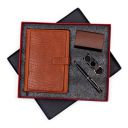 Cubic Combo Gift Box A5 Size Tan Color Croc-Textured Notebook with a Magnetic Flap (623), Dark Tan Visiting Card Holder, Keychain and Oliver Pyra Ball Pen...