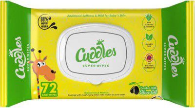Cuddles SUPER WIPES Baby Cleansing Wipes with Aloevera, Olive Oil and Vitamin-E (72 Wipes)