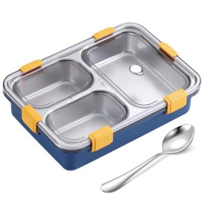 Cuisinart 3 Compartment Stainless Steel Lunch Box, Blue,750ML