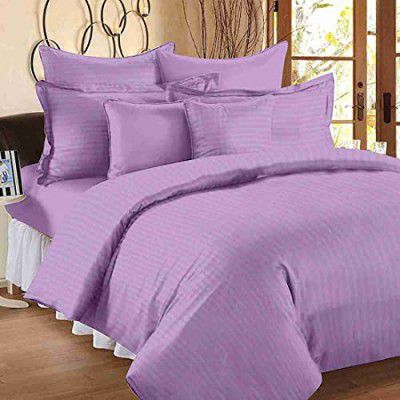CULLINAN Satin Stripes Cotton Bedsheet Set, 1 Flat Bedsheet King Size (90 * 108) Inches | 2 Pillow Covers Size (20 * 30) 400 TC Super Soft Breathable & Wrinkle Free Bedsheets - (Purple)