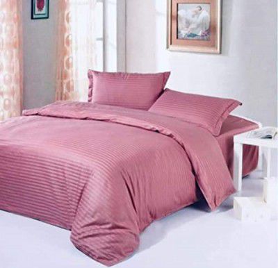 CULLINAN Satin Stripes Cotton Bedsheet Set, 1 Flat Bedsheet King Size (90 * 108) Inches | 2 Pillow Covers Size (20 * 30) 400 TC Super Soft Breathable & Wrinkle Free Bedsheets - (Pink)