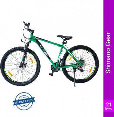 Cultsport by Cult Bolan Shimano Geared Bike for Men with Steel Frame & Dual Disc Brake 27.5 T Road Cycle (21 Gear, Green, Only Front Suspension)