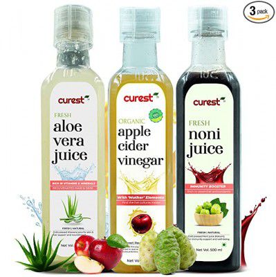 CUREST Health Pack Of Apple Cider Vinegar Noni Juice And Aloevera Juice (500mL Each)