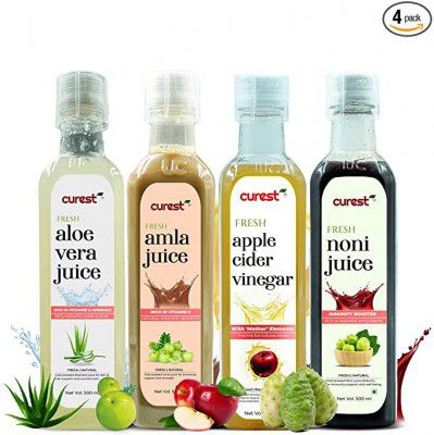 CUREST Health Pack Of Apple Cider Vinegar Noni Juice Aloevera Juice Amla Juice (500mL Each) AND Free Tulsi Drops (20mL+10mL Free)