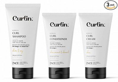 Curlin Curly Hair Shampoo (200g) + Conditioner (150g) + Curl cream (150g) - Pack of 3