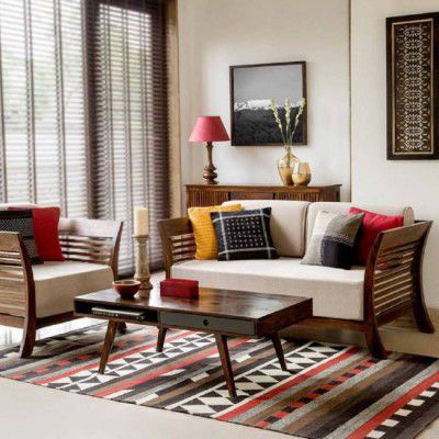 Custom Decor Sheesham Wood Fabric 3 + 1 Sofa Set  (Natural, DIY(Do-It-Yourself))