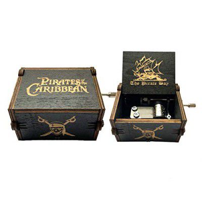 Cute Critters Wooden Pirates of The Caribbean Music Box,Hand Crank Classic Antique Carved Wood Musical Boxes Birthday for Kids Children ( Black )