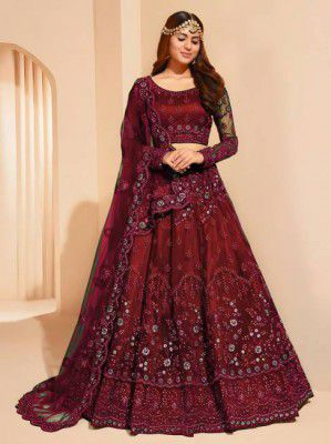 Cute Fellow Embroidered Semi Stitched Lehenga Choli  (Maroon)