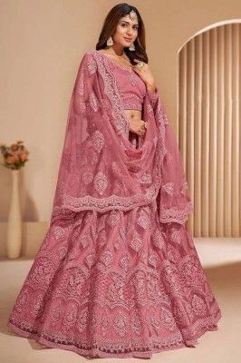 Cute Fellow Embroidered Semi Stitched Lehenga Choli (Pink)