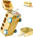 Cute Portable Bus Water Bottle with Strap,Leakproof,Food Grade Bus Shaped with Movable Wheels...