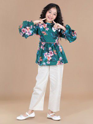 CutiekinsGirls Sea Green Top with Palazzos