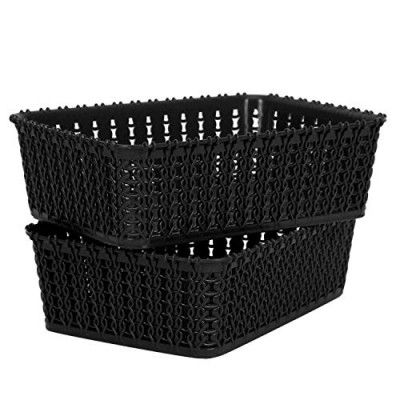 Cutting EDGE Basket Mini Plastic Storage Organizer Durable with Handles (Set of 2, Black)